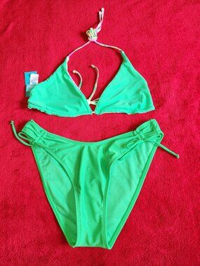 XL L Women's 2pc Bikini Bathing Suit Green & Pink Swimwear Beach Swimming